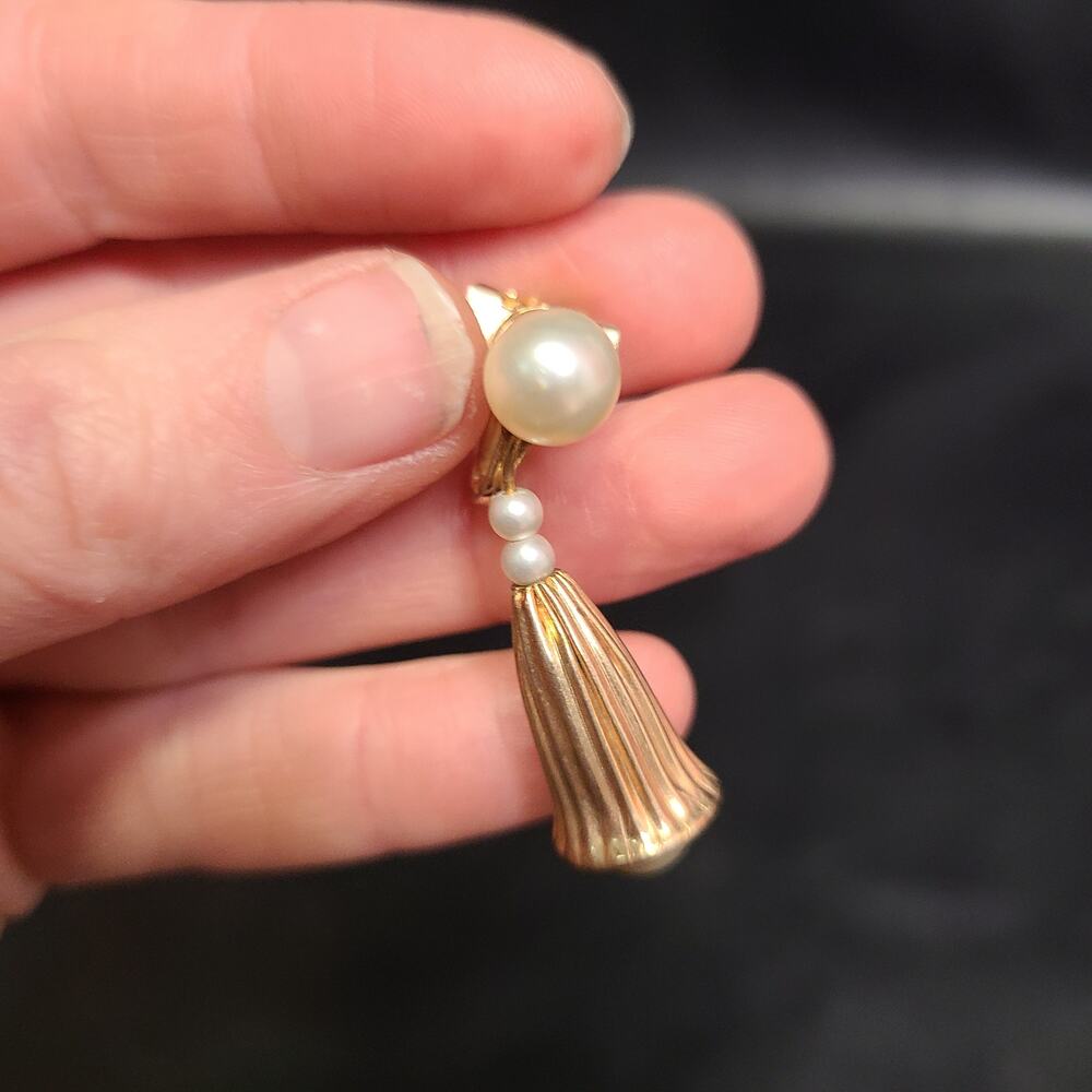 Vintage 80s softo bronze and pearl clip-on earrings - Picture 2 of 3